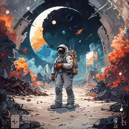 a man standing in front of a portal to find a path for astronauts