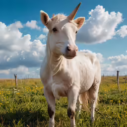 there is an animal with horns standing in the grass