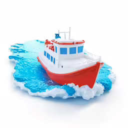 the toy boat floats on the water with foam