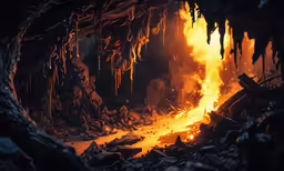 there are fire and ice on the ground