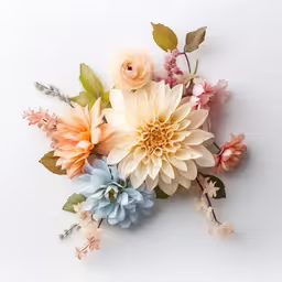 some very pretty flowers with a white background,a few different types of flowers are lying together