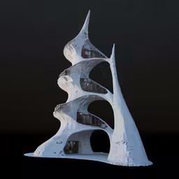 an artistic white sculpture with a staircase leading to it