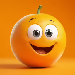 an orange with the eyes wide open and a grin on its face