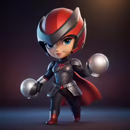 a kid with blue eyes wearing a red and black cape