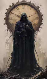 a man is standing in front of a large clock