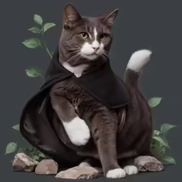 a cat that is wearing a costume on its back