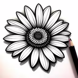 a sunflower drawing on paper with a pencil