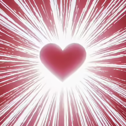 heart on a red background in the center of a big burst of bright white firework