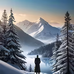 a person standing on the side of a snow covered mountain