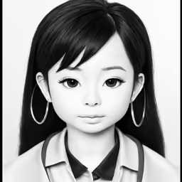 the black and white photo shows a little girl wearing a collar