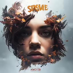 an illustration of a girl with the word s t e n f a written over her face