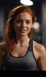 the red headed girl in the tank top is smiling
