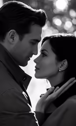 black and white photograph of man kissing woman