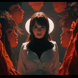 a woman standing in front of a group of people