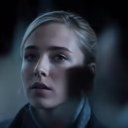 a close up of a person looking into the distance