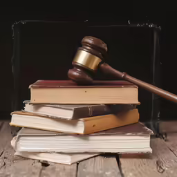 a gavel on top of a book and in a binder