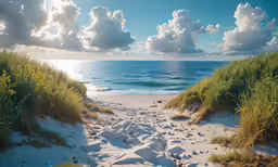 a pathway that goes into the ocean on a beach