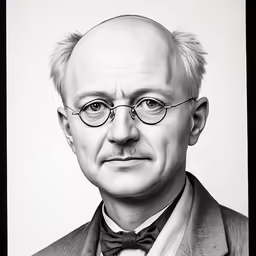 black and white portrait of a balding man