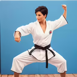 a woman is doing karate on a hard wood floor
