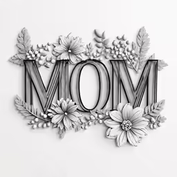 the word mom written in 3d and decorated with flowers