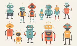 five different robot characters in their various costumes