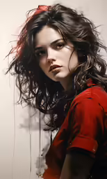 woman in a red shirt posing for photo