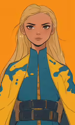 a girl in blue dress holding a sword