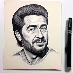 a black pen next to a drawing of a man