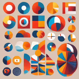 the poster has different colors and shapes,a bunch of circles with a large variety of dots