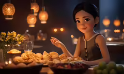a close up of a person at a table with food
