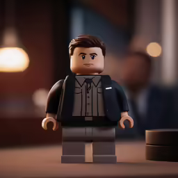 a lego figure stands next to a lit up light bulb