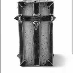 a black trunk is shown with a lock
