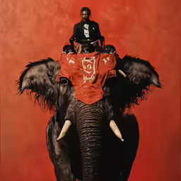 a man riding on top of an elephant