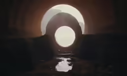 a dark cave filled with light pouring through