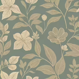 a pattern that depicts leaves and flowers with a gray background