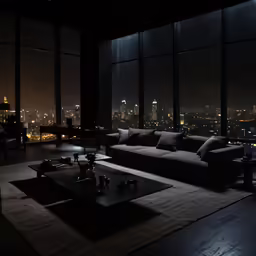 a large room with a nice dark furniture