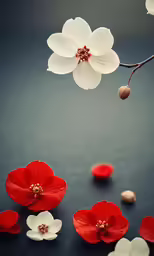 red and white flowers floating in the air