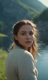 the young lady looks out over the water