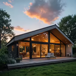 the cabin is built into a deck and has lots of windows
