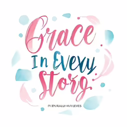 the phrase grace in every story on a white background with a pink flower in it