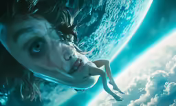 a woman looking at the earth in space