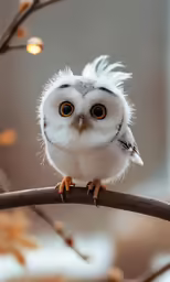 a white owl sitting on top of a tree branch