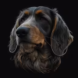 a close up of a dog with ear rings