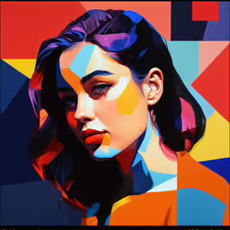 a painting with the colors of rainbows and purples,an oil painting of a woman