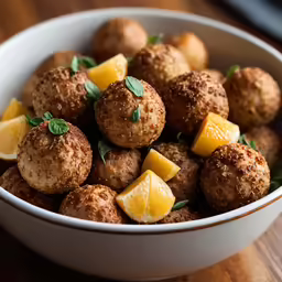 a close up of food in a bowl on a wooden table