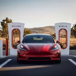 a red sports car parked at an energy station