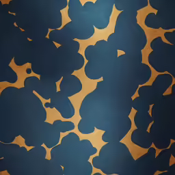 a dark blue and gold abstract design with lots of white dots