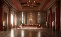 a living room with wood floors and windows and a long sofa