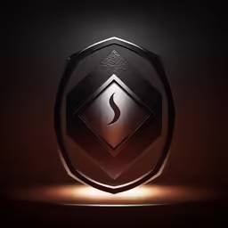 a dark, shiny logo with a single flame