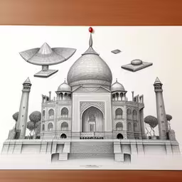 a drawing of a building that has various architectural designs on it